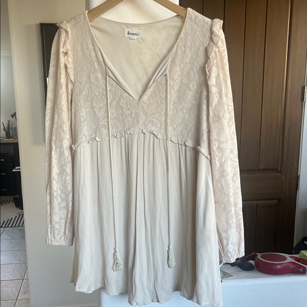Amuse Society Cream Lace Tunic Top